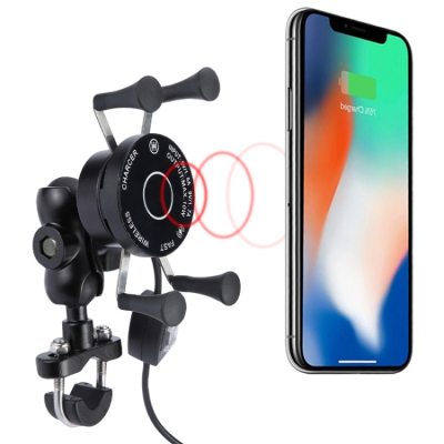 Hliníkový držák telefonu s bezdrátovým nabíjením a USB