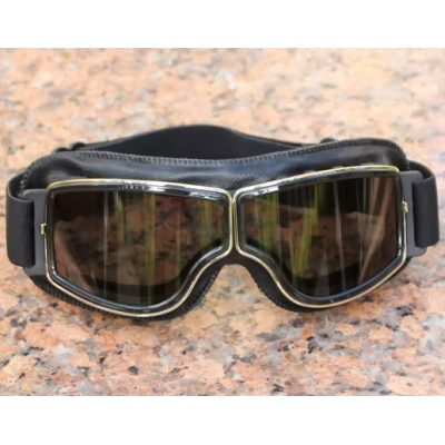 Retro brýle na motorku černé - kouřová skla